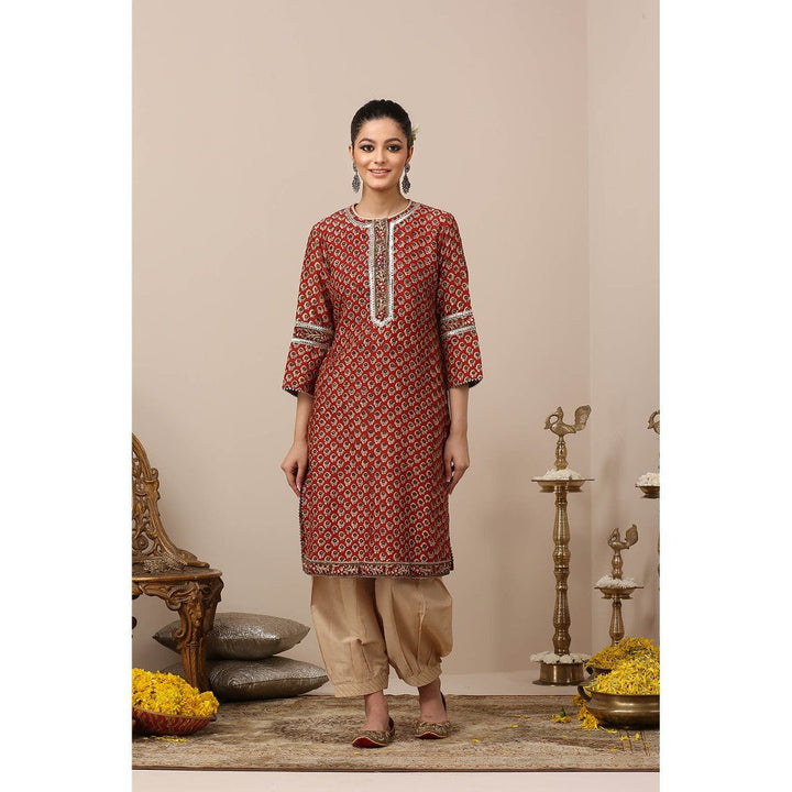 TAHILIYA Maroon Hand Block Printed Chanderi Silk Kurta