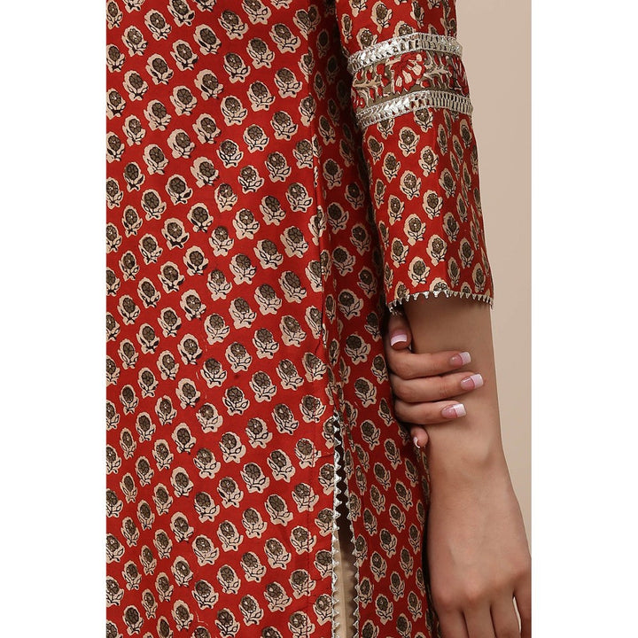 TAHILIYA Maroon Hand Block Printed Chanderi Silk Kurta