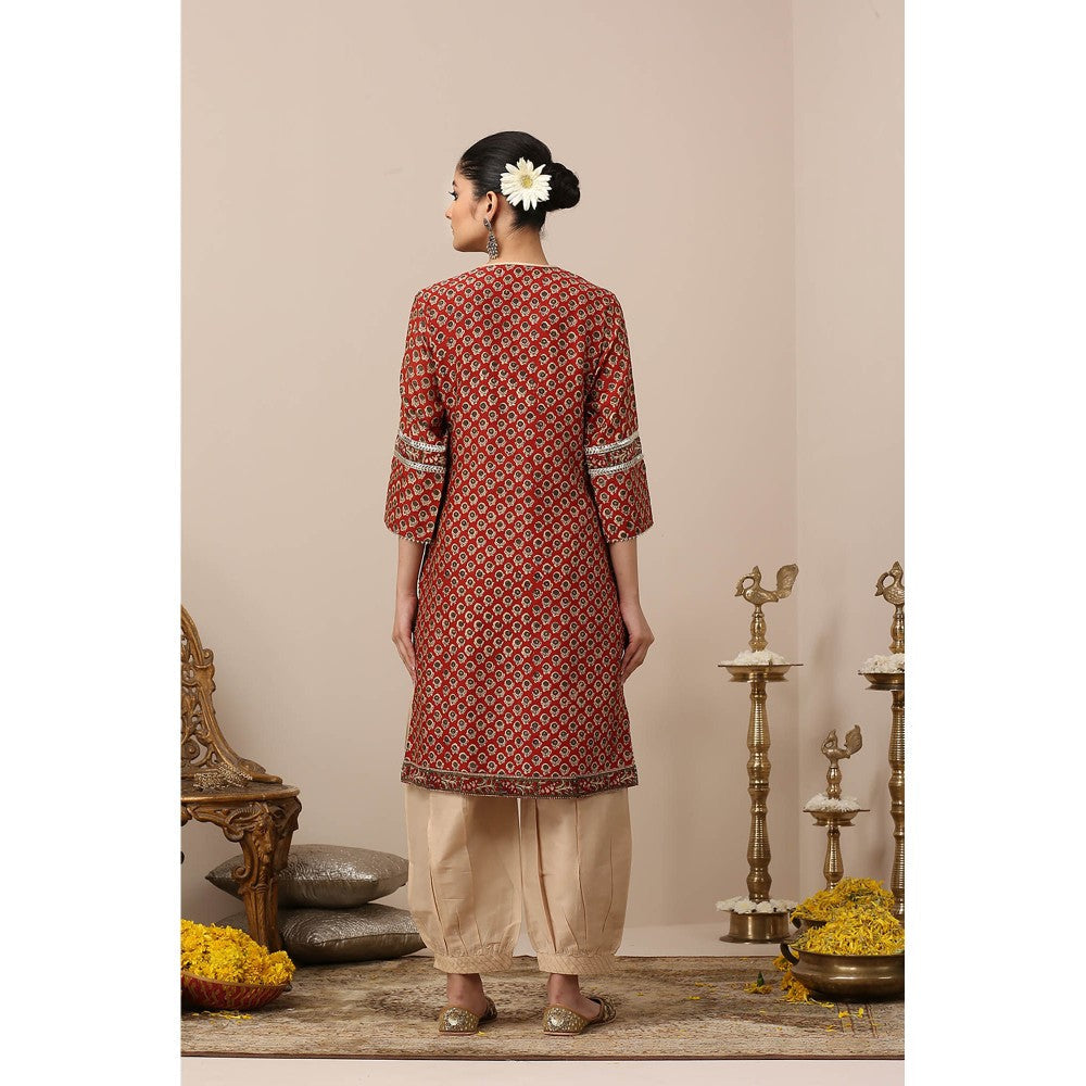 TAHILIYA Maroon Hand Block Printed Chanderi Silk Kurta