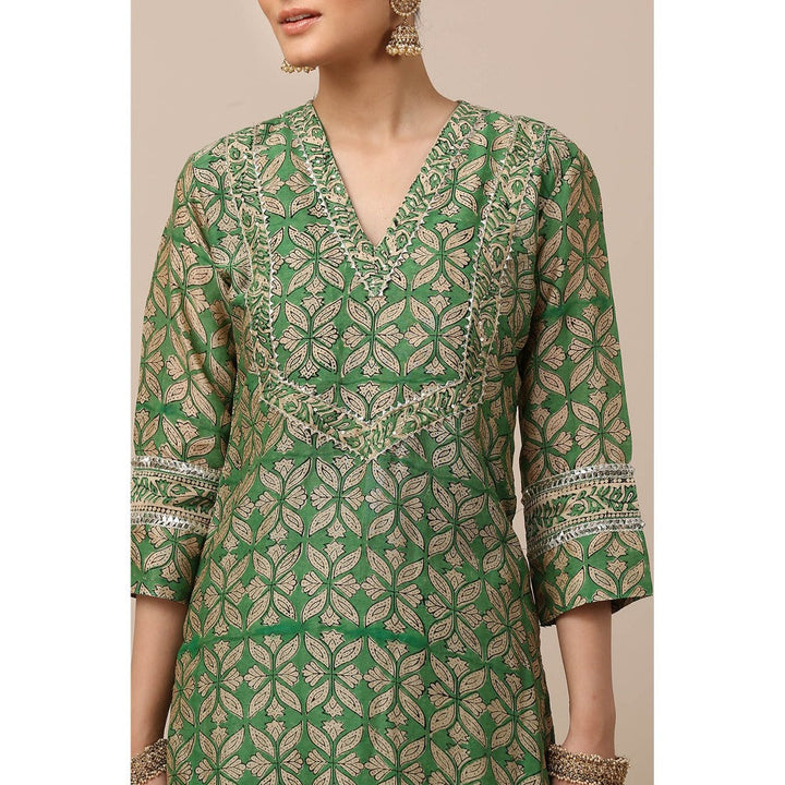 TAHILIYA Green Hand Block Printed Chanderi Silk Kurta