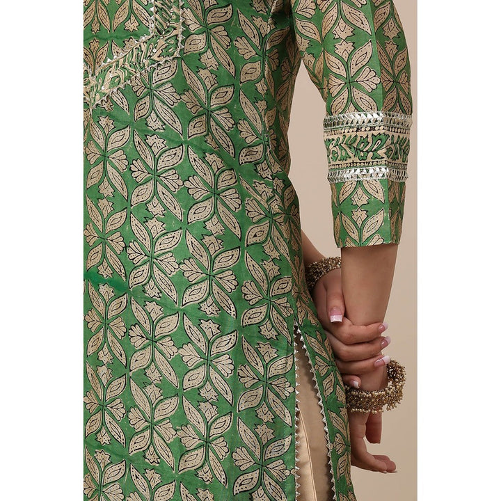 TAHILIYA Green Hand Block Printed Chanderi Silk Kurta