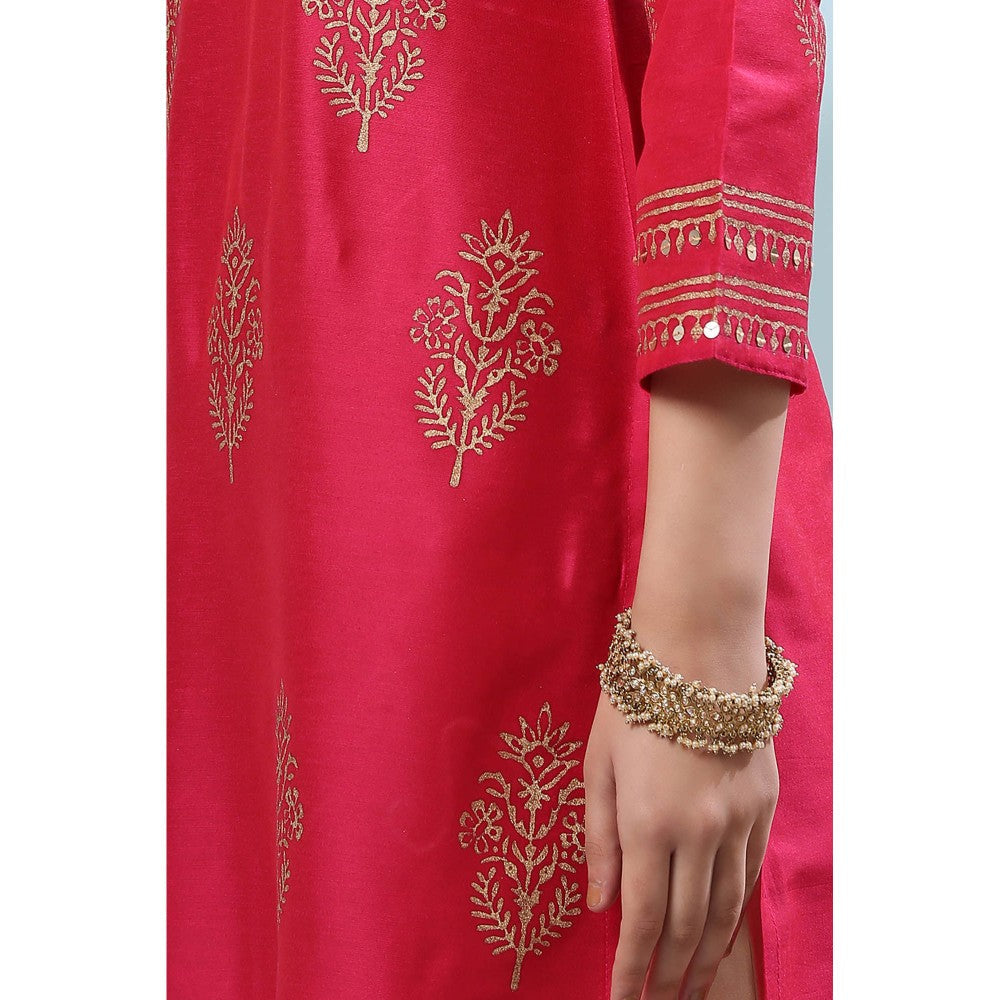 TAHILIYA Fusia Pink Khari Printed Cotton Silk Kurta