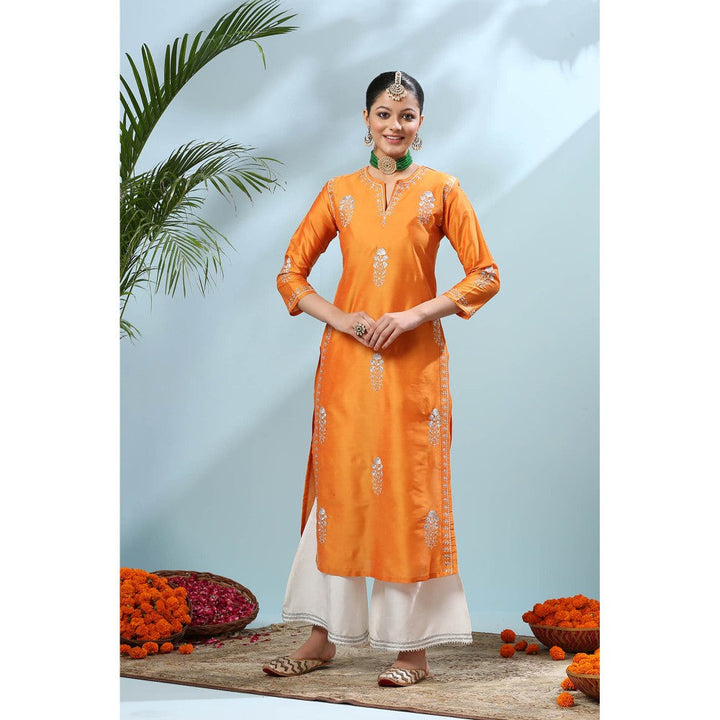 TAHILIYA Yellow Embroidered Cotton Silk Kurta