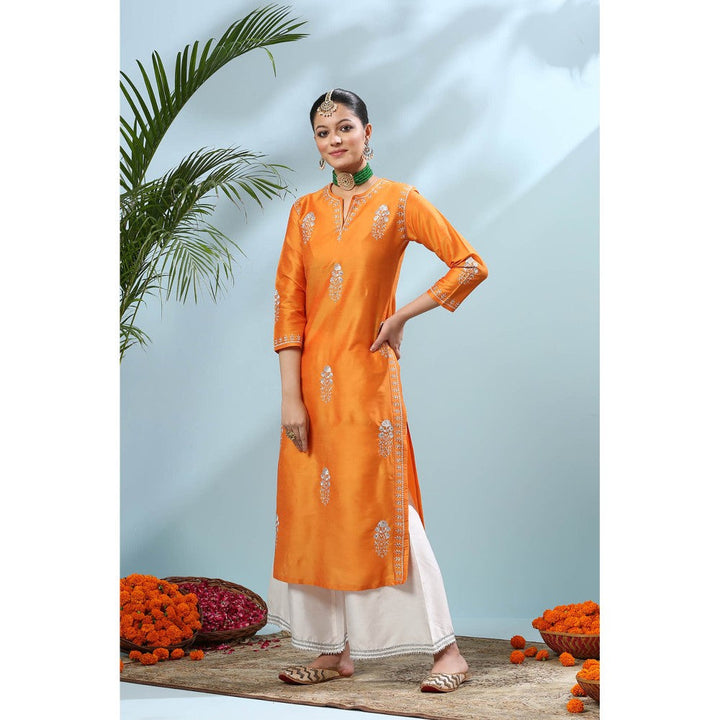 TAHILIYA Yellow Embroidered Cotton Silk Kurta