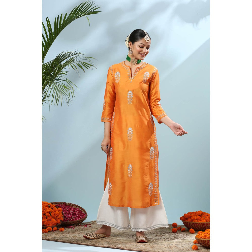 TAHILIYA Yellow Embroidered Cotton Silk Kurta