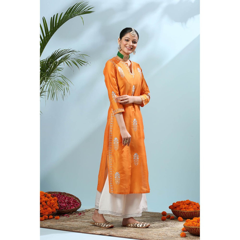 TAHILIYA Yellow Embroidered Cotton Silk Kurta