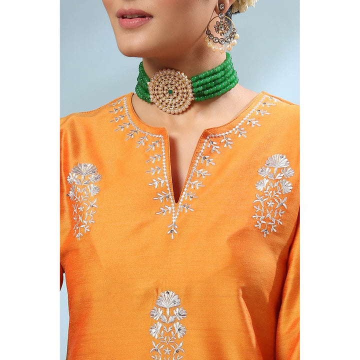 TAHILIYA Yellow Embroidered Cotton Silk Kurta