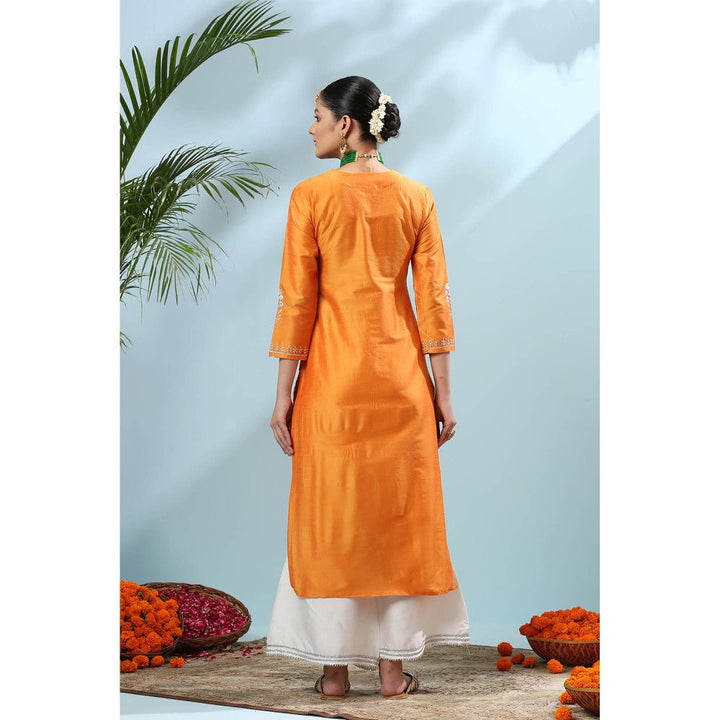 TAHILIYA Yellow Embroidered Cotton Silk Kurta