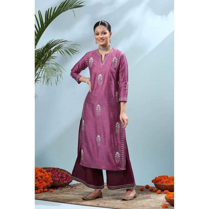 TAHILIYA Purple Embroidered Cotton Silk Kurta