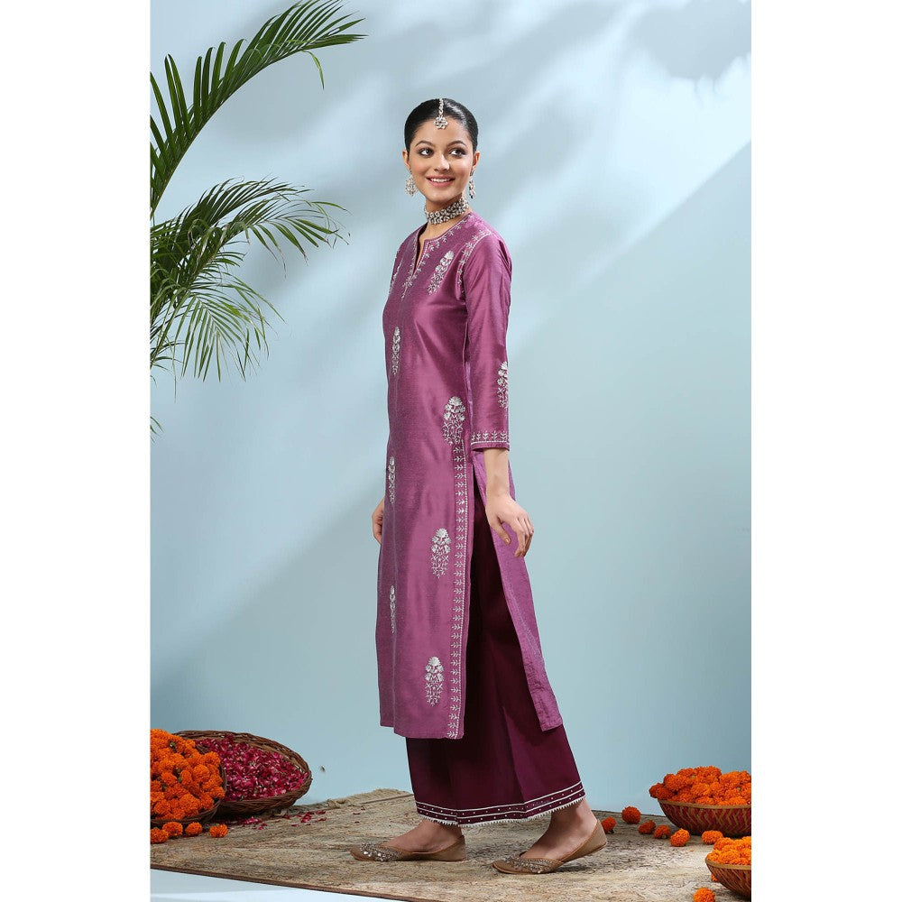 TAHILIYA Purple Embroidered Cotton Silk Kurta