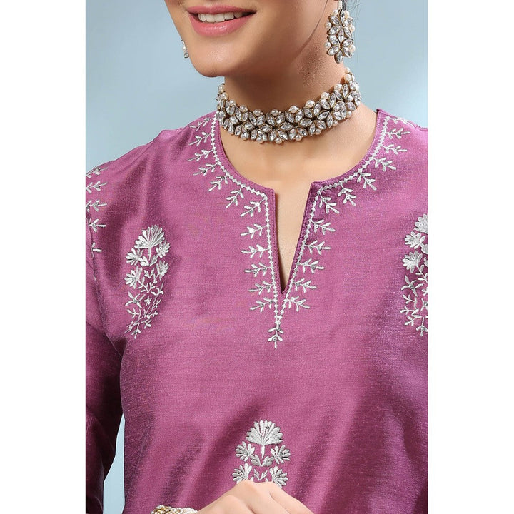 TAHILIYA Purple Embroidered Cotton Silk Kurta