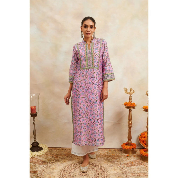 TAHILIYA Pink Hand Block Printed Chanderi Silk Kurta