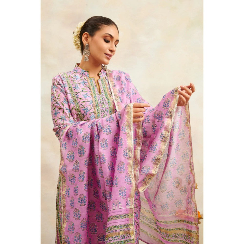 TAHILIYA Pink Hand Block Printed Chanderi Silk Kurta