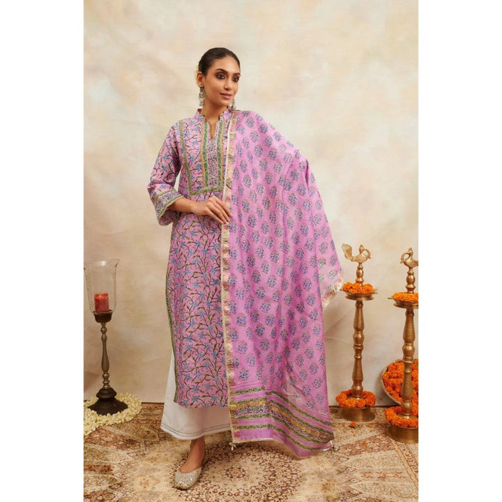 TAHILIYA Pink Hand Block Printed Chanderi Silk Kurta