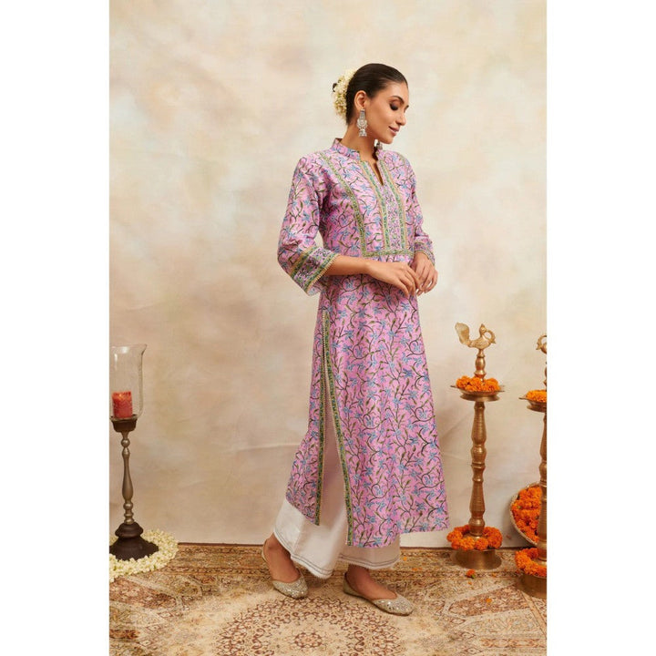 TAHILIYA Pink Hand Block Printed Chanderi Silk Kurta