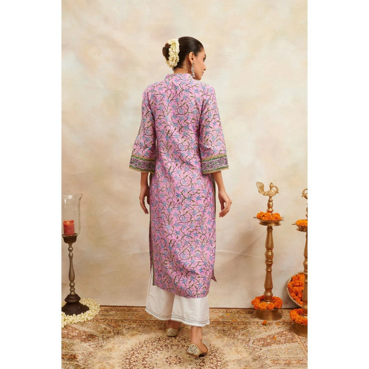 TAHILIYA Pink Hand Block Printed Chanderi Silk Kurta