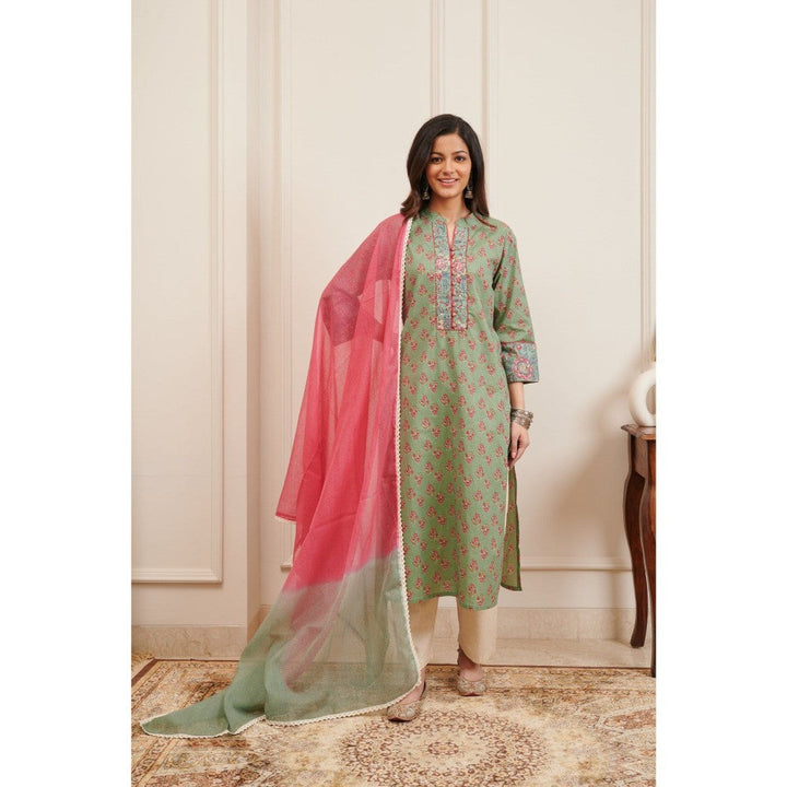 TAHILIYA Pink and Green Ombre Kota Doria Dupatta