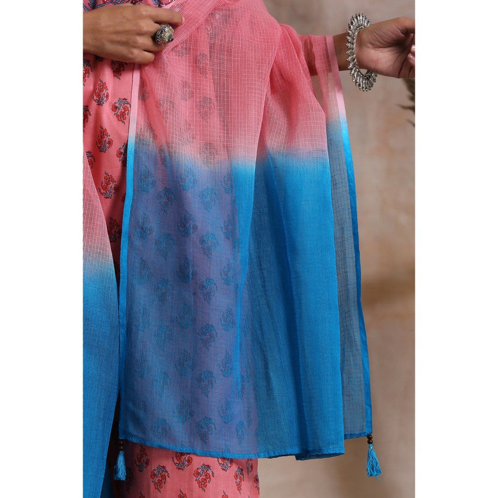 TAHILIYA Pink and Blue Ombre Dyed Kota Doria Dupatta