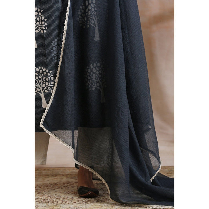 TAHILIYA Grey Kota Doria Dupatta