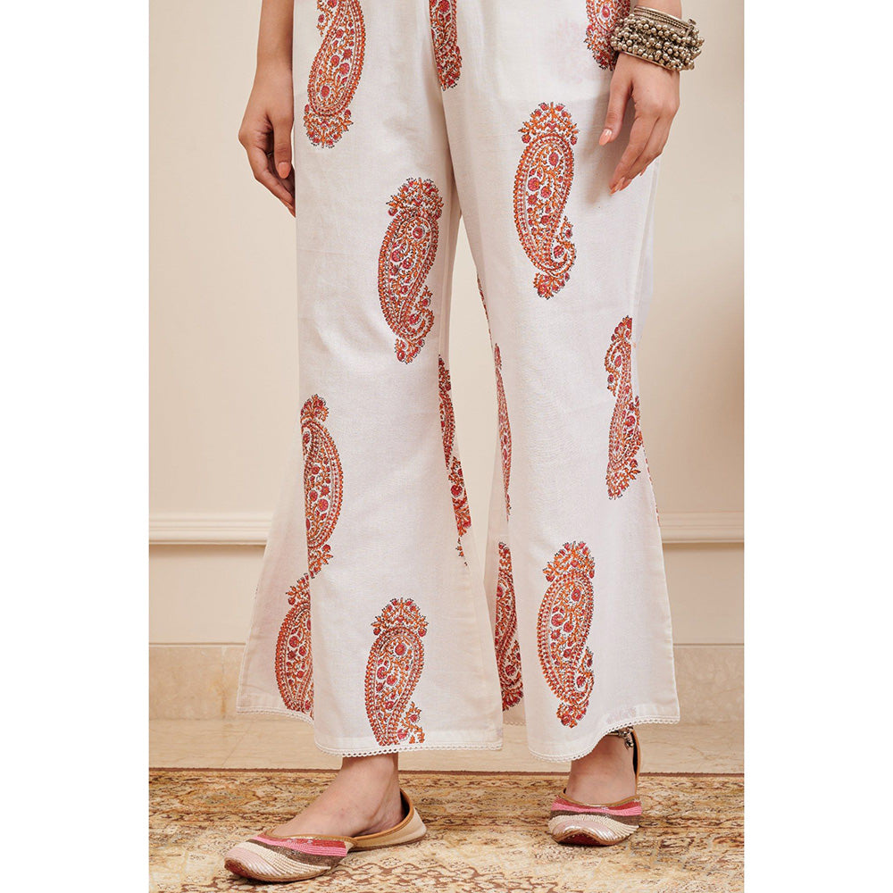 TAHILIYA White Orange Hand Block Printed Palazzos