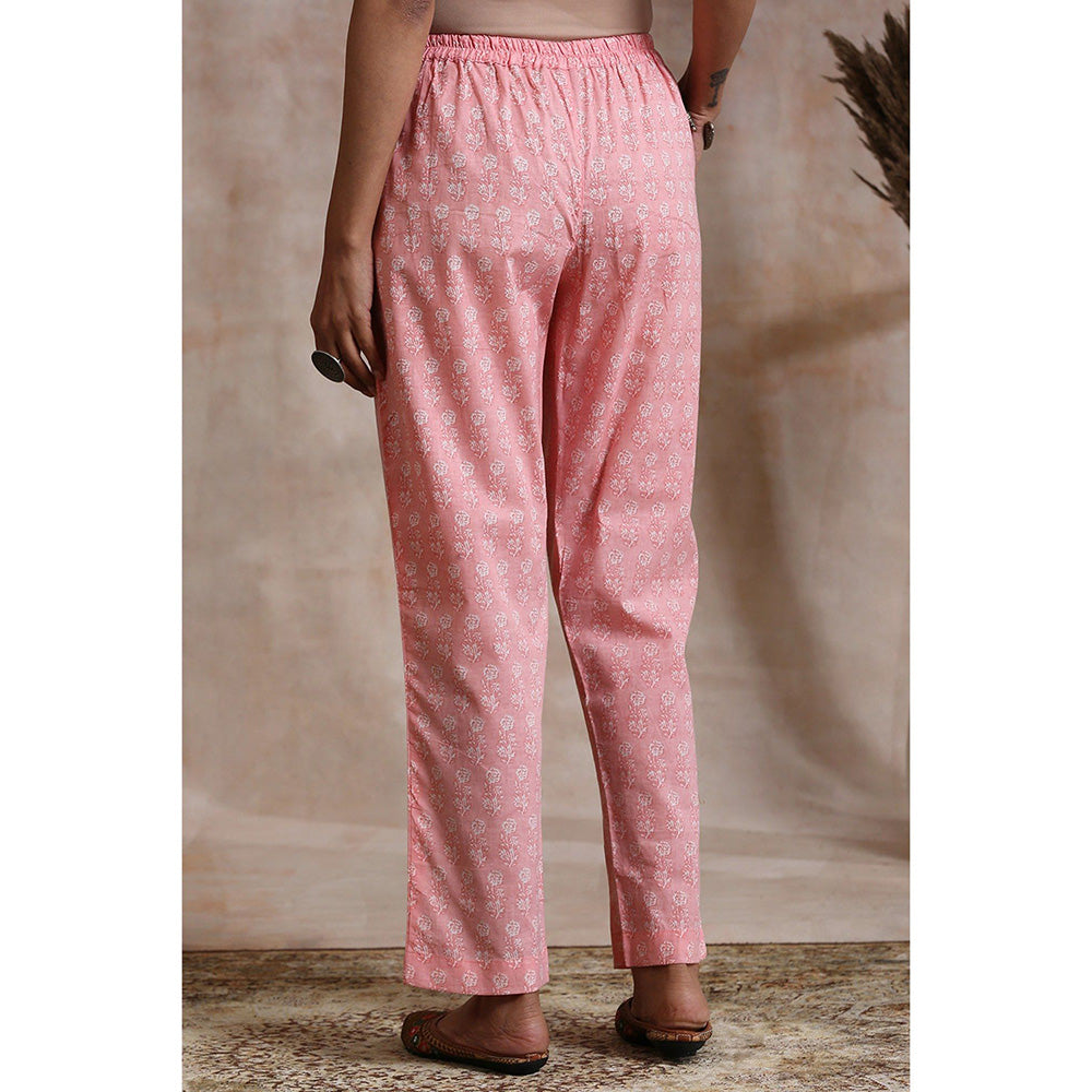 TAHILIYA Pink Hand Block Printed Farsi Pants