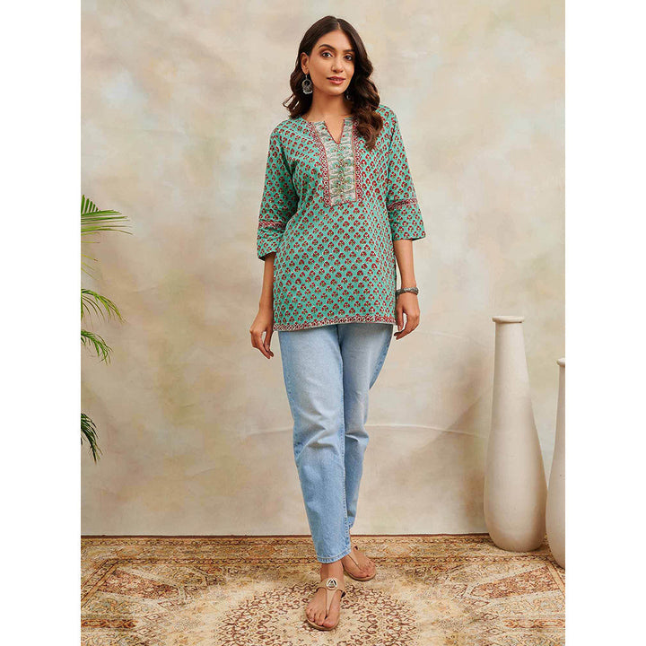 TAHILIYA Green Hand Block Printed Tunic