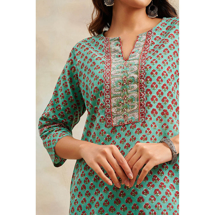 TAHILIYA Green Hand Block Printed Tunic