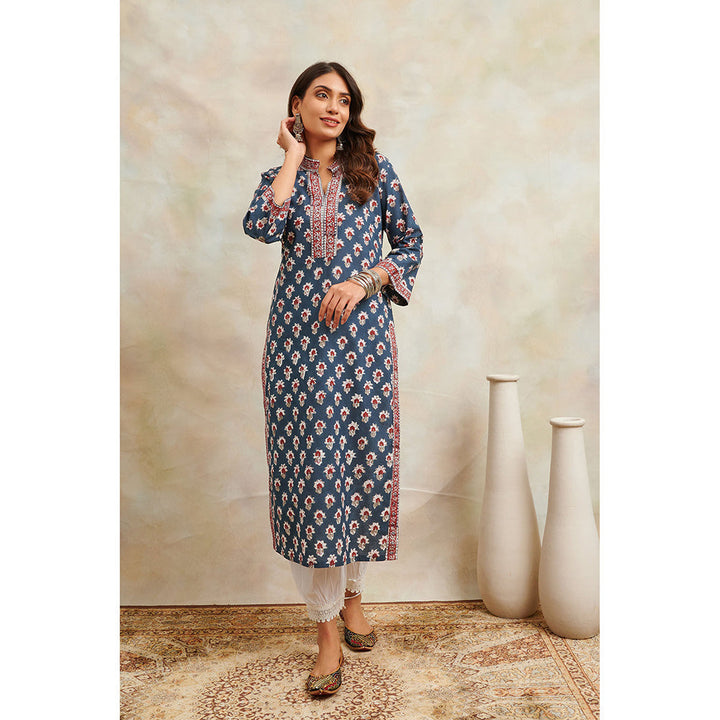 TAHILIYA Navy Blue Hand Block Printed Sanganeri Kurta