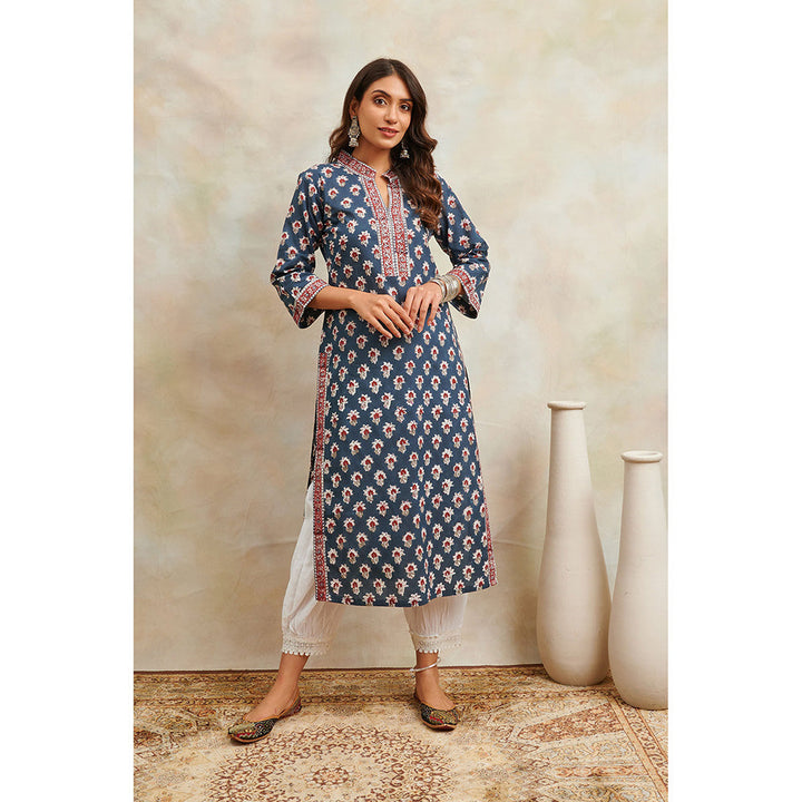 TAHILIYA Navy Blue Hand Block Printed Sanganeri Kurta