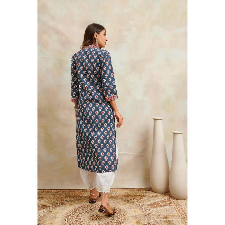 TAHILIYA Navy Blue Hand Block Printed Sanganeri Kurta