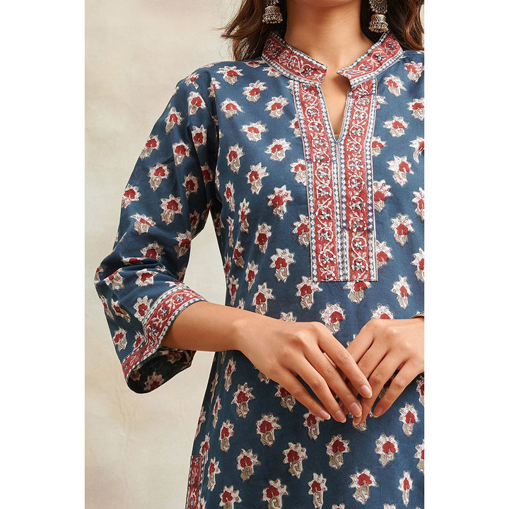 TAHILIYA Navy Blue Hand Block Printed Sanganeri Kurta