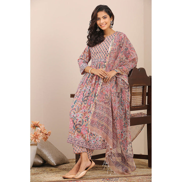 TAHILIYA Brown Pink Hand Block Printed A Line Kurta