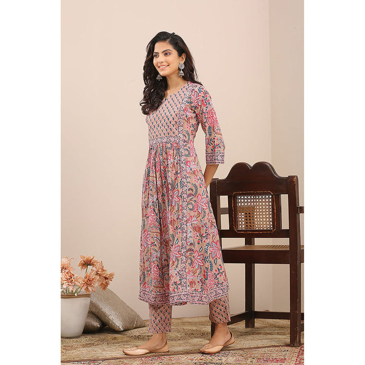 TAHILIYA Brown Pink Hand Block Printed A Line Kurta