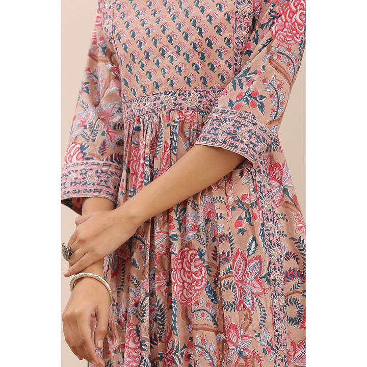 TAHILIYA Brown Pink Hand Block Printed A Line Kurta