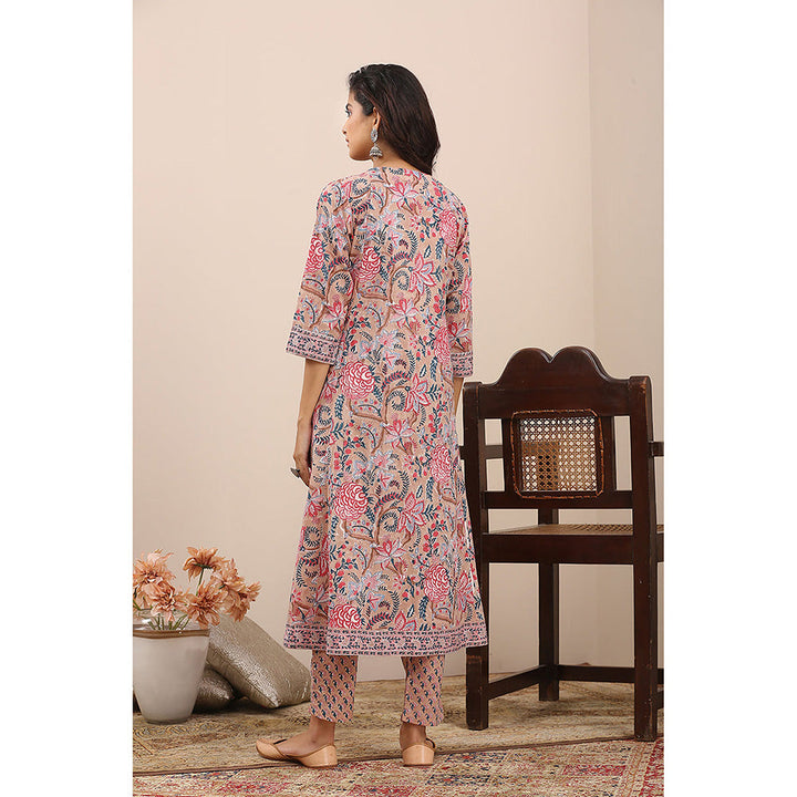 TAHILIYA Brown Pink Hand Block Printed A Line Kurta