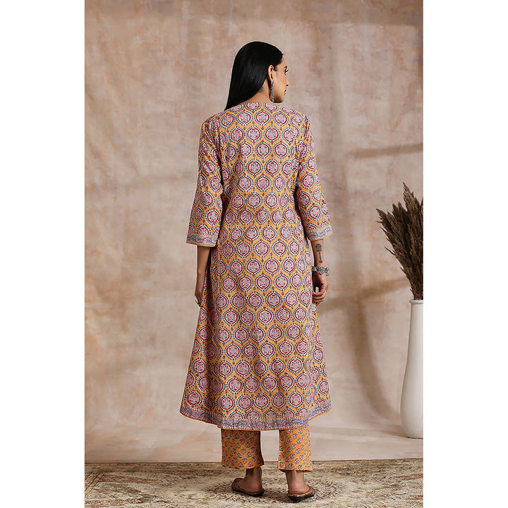 TAHILIYA Orange Hand Block Printed Sanganeri A-Line Kurta