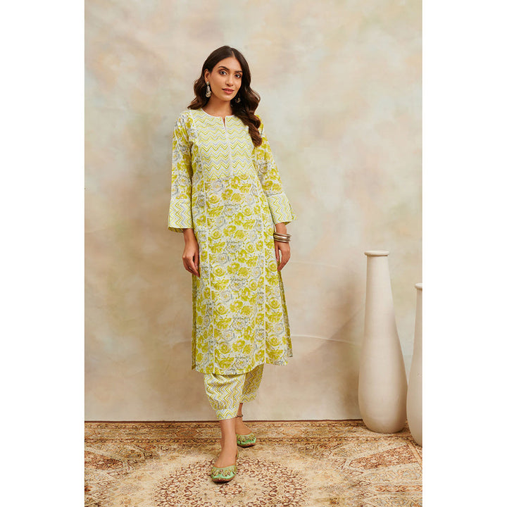 TAHILIYA Lemon Yellow Printed Straight Kurta