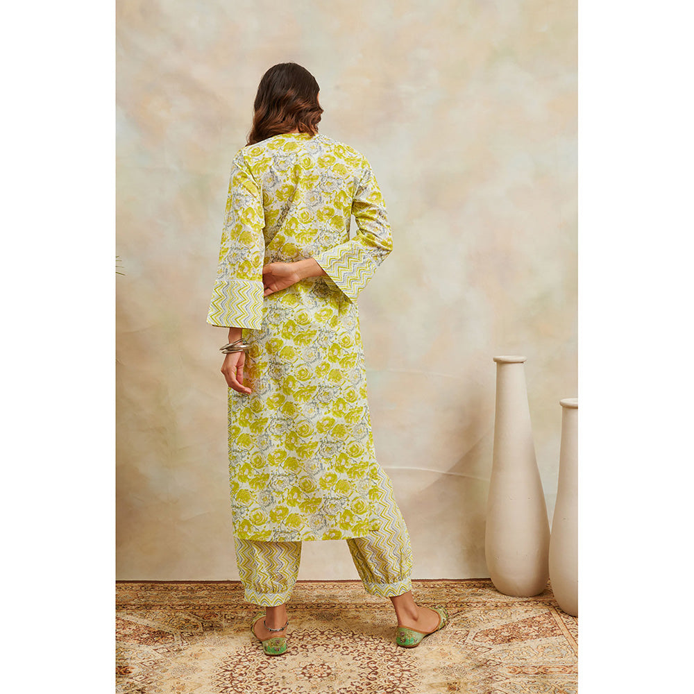 TAHILIYA Lemon Yellow Printed Straight Kurta