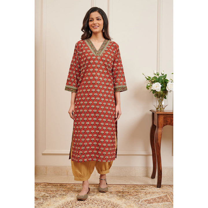 TAHILIYA Maroon Hand Block Printed Bagru Kurta