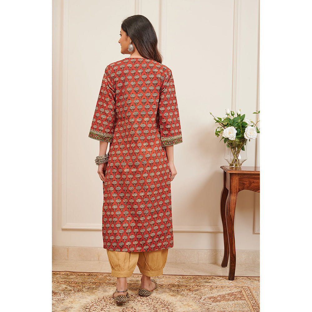 TAHILIYA Maroon Hand Block Printed Bagru Kurta