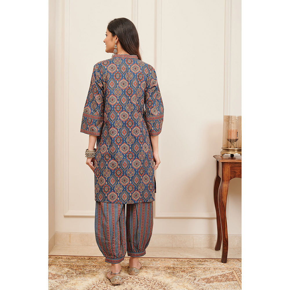 TAHILIYA Blue Block Printed Bagru Short Kurta