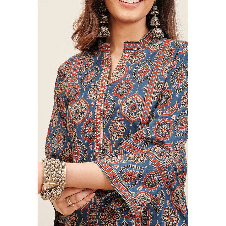 TAHILIYA Blue Block Printed Bagru Short Kurta