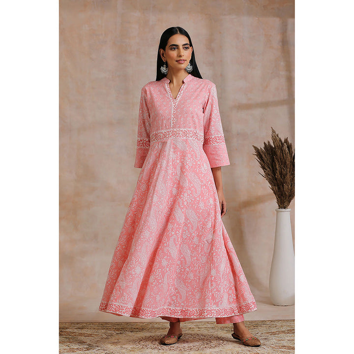 TAHILIYA Pink Hand Block Printed A-Line Kurta