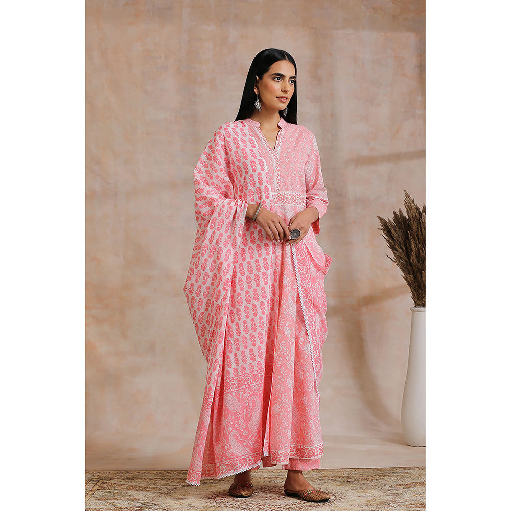 TAHILIYA Pink Hand Block Printed A-Line Kurta