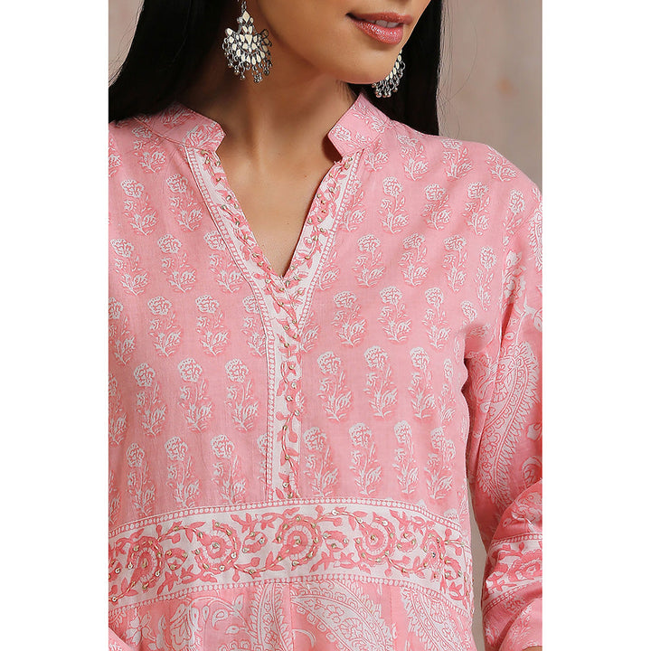 TAHILIYA Pink Hand Block Printed A-Line Kurta