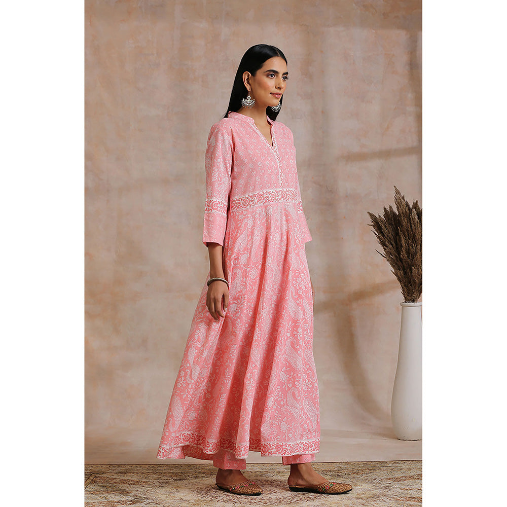 TAHILIYA Pink Hand Block Printed A-Line Kurta