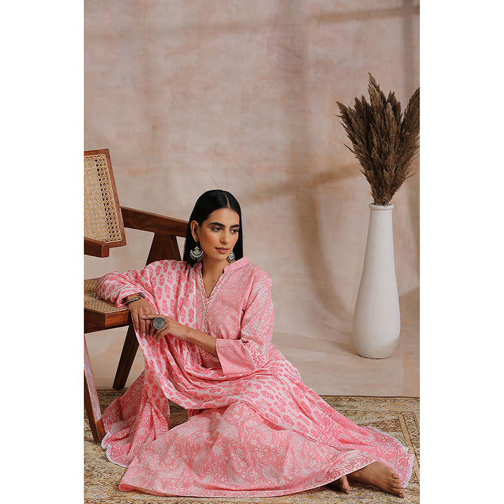 TAHILIYA Pink Hand Block Printed A-Line Kurta