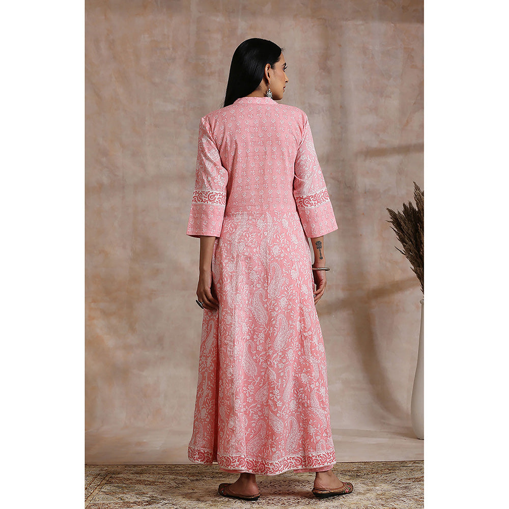 TAHILIYA Pink Hand Block Printed A-Line Kurta