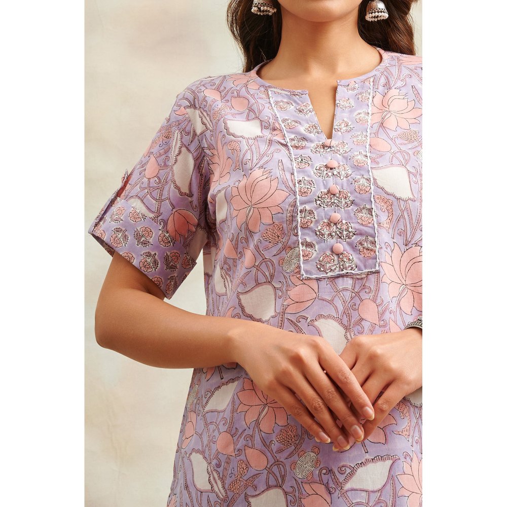 TAHILIYA Lavender Sanganeri Straight Kurta