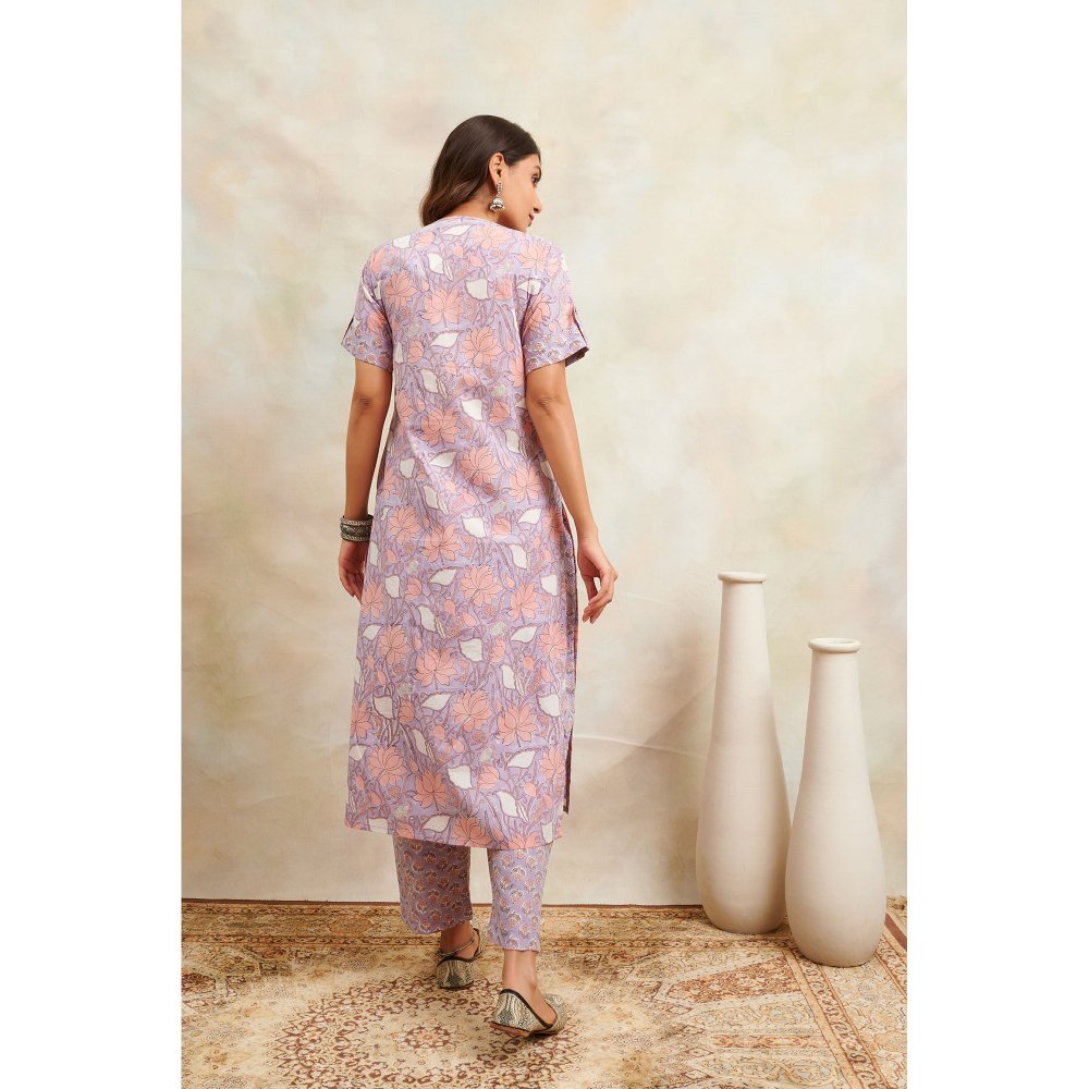 TAHILIYA Lavender Sanganeri Straight Kurta